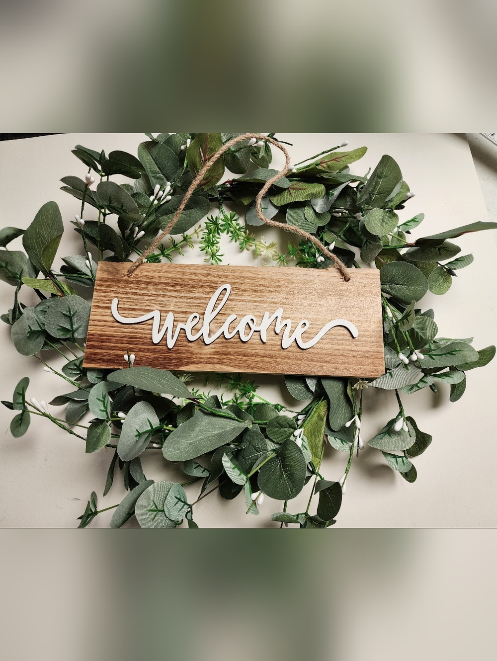 Welcome Eucalyptus Wreath 16" Greenery Farmhouse Patio Decor Leaf Door New 692